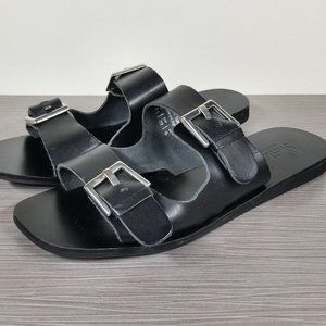 Shelly's Double-Strap Slide Sandal, Black Leather, Womens Size 8.5 / 39
